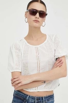 Zdjęcie produktu Wrangler bluzka bawełniana damska kolor biały gładka