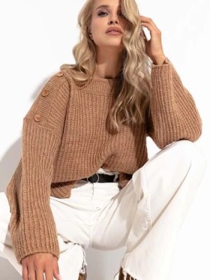 Zdjęcie produktu Wygodny luźny sweter z guzikami brązowy Fobya