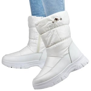 Zdjęcie produktu Wysokie buty zimowe damskie ze ściągaczem śniegowce białe Merg