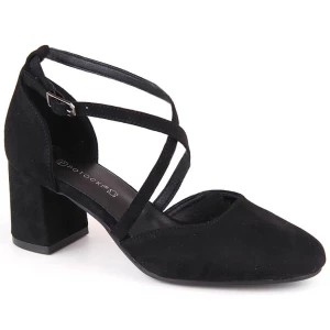 Zdjęcie produktu Zamszowe sandały damskie eleganckie na słupku czarne Potocki SZ12341