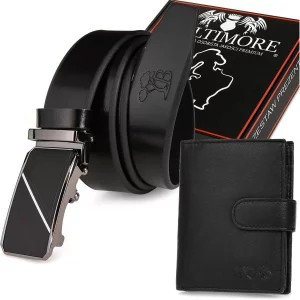 Zdjęcie produktu Zestaw męski skórzany portfel pasek duży Beltimore czarny Merg