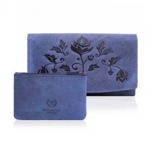 Zdjęcie produktu Zestaw prezentowy damski portfel i etui skórzane niebieski Merg