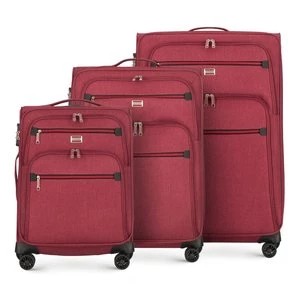 Zdjęcie produktu Zestaw walizek miękkich z czerwonym suwakiem bordowy Wittchen