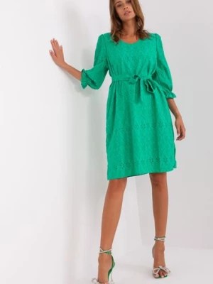 Zdjęcie produktu Zielona ażurowa sukienka z rękawem 3/4 Lakerta