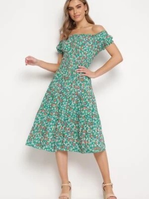 Zdjęcie produktu Zielona Bawełniana Sukienka Midi w Kwiatowy Print o Fasonie Hiszpanki Anirpe