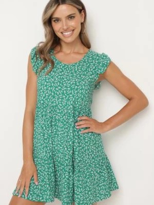 Zdjęcie produktu Zielona Bawełniana Sukienka o Rozkloszowanym Kroju z Falbanką Anettes