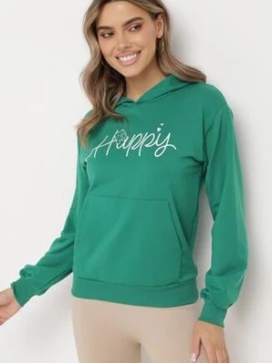 Zdjęcie produktu Zielona Bluza z Kapturem Napisem i Kangurkową Kieszenią Adrippa