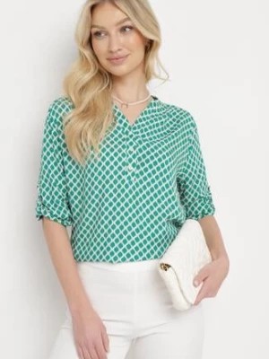 Zdjęcie produktu Zielona Bluzka Koszulowa z Wiskozy w Mozaikowy Wzór Aalius