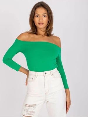 Zdjęcie produktu Zielona bluzka z odkrytymi ramionami i rękawem 7/8 BASIC FEEL GOOD