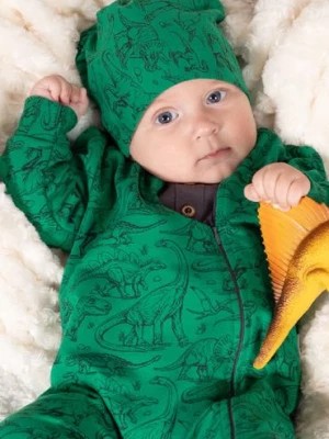 Zdjęcie produktu Zielona czapka niemowlęca dzianinowa w dinozaury Nicol