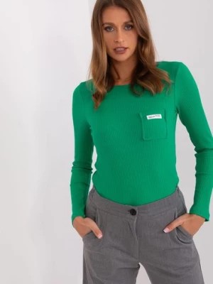 Zdjęcie produktu Zielona dopasowana bluzka prążkowana longsleeve