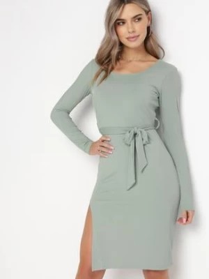 Zdjęcie produktu Zielona Dzianinowa Sukienka Mini z Rozcięciem Tivoritta