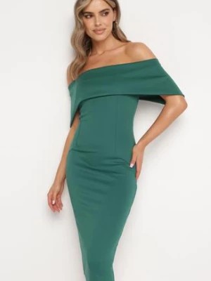 Zdjęcie produktu Zielona Klasyczna Dopasowana Sukienka z Wywiniętym Dekoltem Luvlia