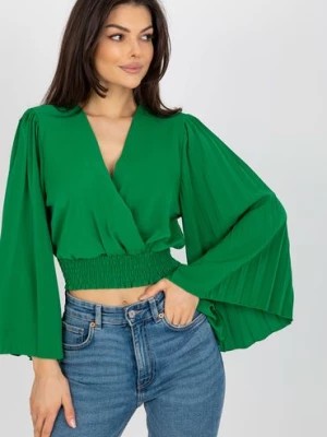 Zdjęcie produktu Zielona kopertowa bluzka wizytowa z szerokim rękawem Italy Moda