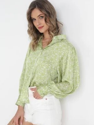 Zdjęcie produktu Zielona Koszula w Drobne Kwiatki z Bufiastymi Rękawami Serafine