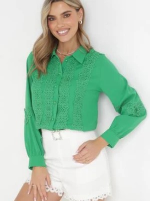 Zdjęcie produktu Zielona Koszula z Koronkowymi Wstawkami Eleagnett