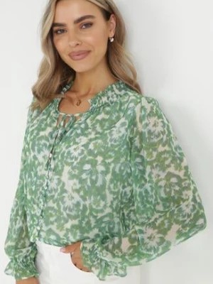 Zdjęcie produktu Zielona Koszula z Ozdobnymi Guzikami i Wiązaniem przy Dekolcie Alaiya