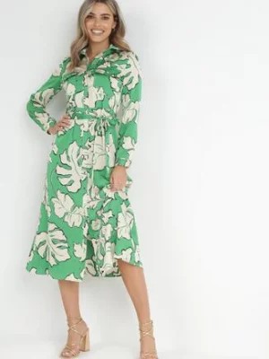 Zdjęcie produktu Zielona Koszulowa Sukienka na Guziki w Kwiaty Mivy