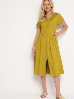 Zdjęcie produktu Zielona Koszulowa Sukienka z Lnem i Wiskozą Ircilla