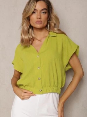 Zdjęcie produktu Zielona Krótka Koszula ze Ściągaczem i Zwiewnymi Rękawkami Reflia