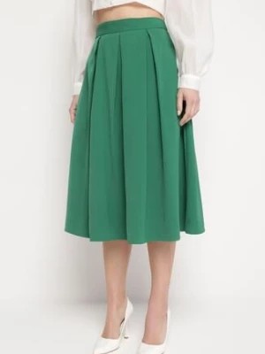 Zdjęcie produktu Zielona Midi Spódnica Rozkloszowana z Szerokimi Plisami Estellma