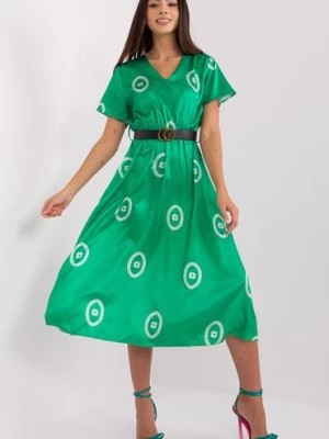 Zdjęcie produktu Zielona midi sukienka damska koktajlowa z printem Italy Moda