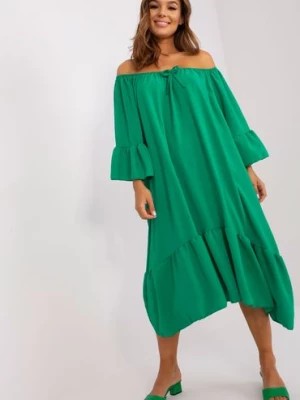 Zdjęcie produktu Zielona midi sukienka oversize z falbaną Italy Moda
