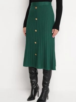 Zdjęcie produktu Zielona Plisowana Spódnica Midi o Trapezowym Kroju z Guzikami Eclisse