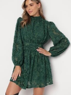 Zdjęcie produktu Zielona Rozkloszowana Sukienka Koronkowa Mini Alatalo