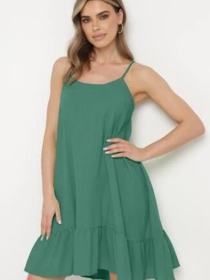 Zdjęcie produktu Zielona Rozkloszowana Sukienka na Ramiączkach Wiązana z Tyłu Naisa