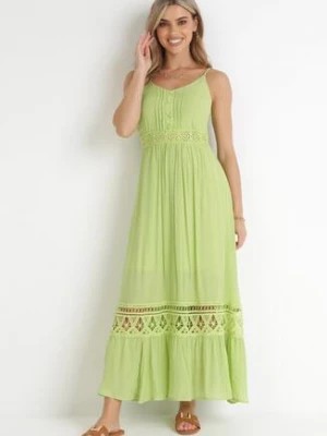Zdjęcie produktu Zielona Rozkloszowana Sukienka z Koronką na Ramiączkach Sawita