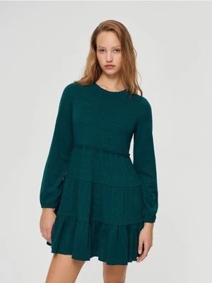 Zdjęcie produktu Zielona sukienka babydoll z długim rękawem House