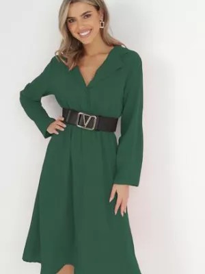 Zdjęcie produktu Zielona Sukienka Koszulowa z Marszczoną Gumką w Talii Emonia