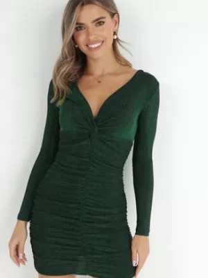 Zdjęcie produktu Zielona Sukienka Marszczona z Metaliczną Nicią Tolemy