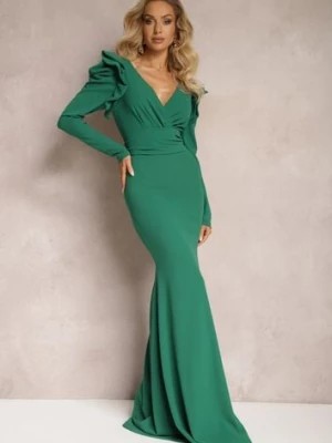 Zdjęcie produktu Zielona Sukienka Maxi z Falbankami i Wiązanym Paskiem Botarla