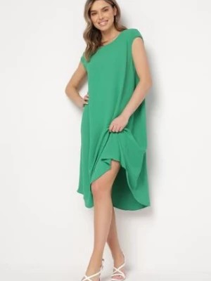 Zdjęcie produktu Zielona Sukienka na Grubych Ramiączkach Rozkloszowana Midi Aelthia