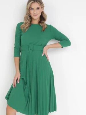 Zdjęcie produktu Zielona Sukienka Plisowana z Paskiem Gonge