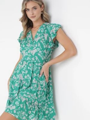 Zdjęcie produktu Zielona Sukienka Rozkloszowana z Falbankami Pillia