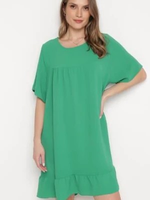 Zdjęcie produktu Zielona Sukienka z Falbanką o Rozkloszowanym Fasonie Mini Kerminna