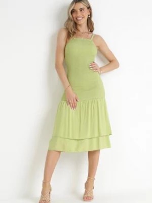 Zdjęcie produktu Zielona Wiskozowa Sukienka Midi o Dopasowanym Fasonie Ilynn