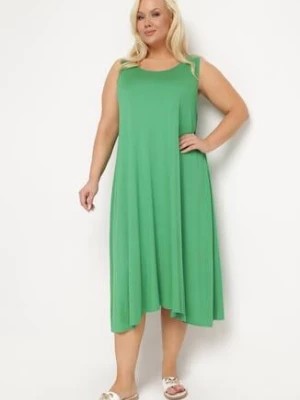 Zdjęcie produktu Zielona Wiskozowa Sukienka na Ramiączkach Ozdobiona Metaliczną Nicią Nevina
