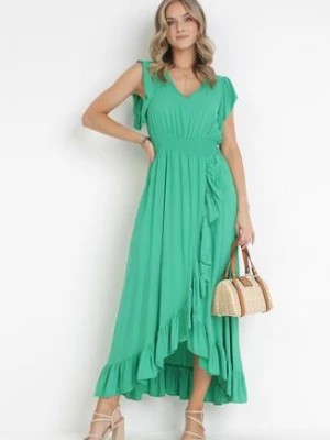 Zdjęcie produktu Zielona Wiskozowa Sukienka z Kopertowym Dołem i Dekoltem Lail
