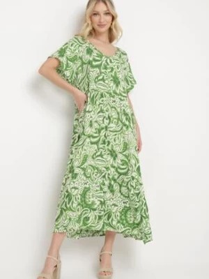 Zdjęcie produktu Zielona Wiskozowa Sukienka z Krótkim Rękawem i Falbanką Cindabella
