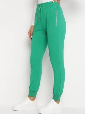 Zdjęcie produktu Zielone Bawełniane Spodnie Dresowe Joggery z Zasuwanymi Kieszeniami Ficacion