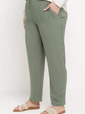 Zdjęcie produktu Zielone Casualowe Spodnie z Elastyczną Gumką w Pasie z Wsuwanymi Kieszeniami Mousesa