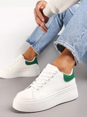 Zdjęcie produktu Biało-Zielone Sneakersy na Grubej Podeszwie Yarna