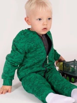 Zdjęcie produktu Zielone spodnie dresowe niemowlęce w dinozaury z dzianiny Nicol