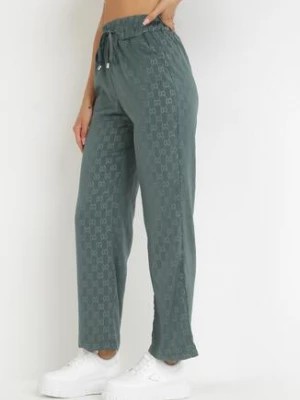 Zdjęcie produktu Zielone Szerokie Spodnie z Gumką w Pasie Moti