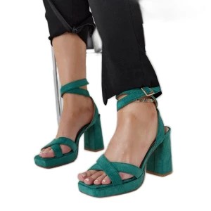 Zdjęcie produktu Zielone zamszowe sandały na słupku Salla Inna marka