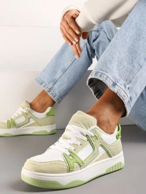 Zdjęcie produktu Zielono-Białe Sneakersy Ozdobione Jeansowymi Naszywkami Cliome